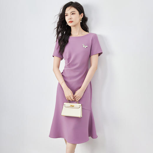蝴蝶胸针设计感，名媛气质收腰连衣裙WLZD-2417412 商品图0