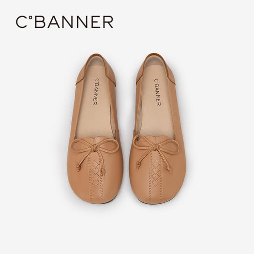 千百度蝴蝶结羊皮浅口单鞋女秋季圆头小香风平底晚晚鞋A24423166 商品图2