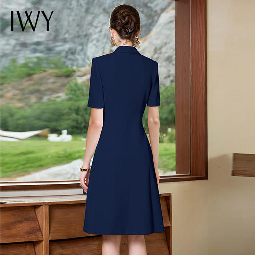 IWY/职业连衣裙藏青色工作服夏季双排扣短袖正装裙子工装正式场合Q1165 商品图3