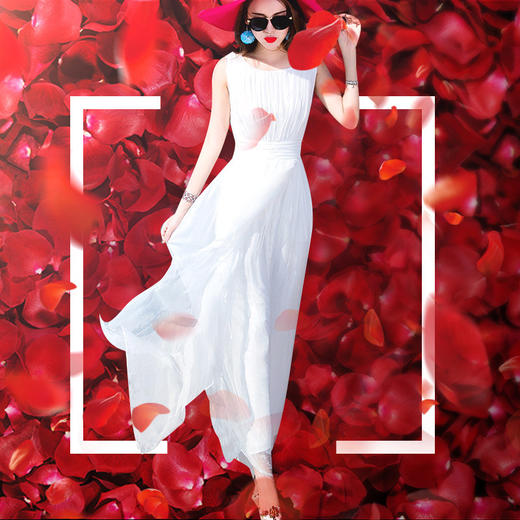 丁摩 修身高腰真丝纯色波西米亚海边度假旅游桑蚕丝沙滩裙连衣裙4ZF-9925 商品图2