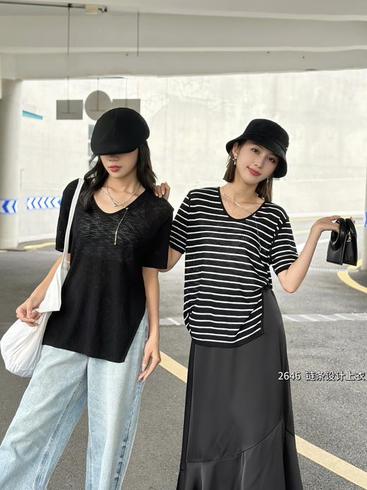 34BSR152646#U领链条开叉短袖 商品图0