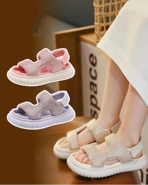 💥【品牌直发】软到没话说❗️【岁愿高品质烫钻闪亮公主儿童凉鞋SY-K98719】⚠️透气舒爽很好穿～满钻鞋面，亮眼又吸睛✨女鹅秒变小公主🧚♀️ 商品图0