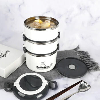 贝瑟斯 304不锈钢三层饭盒 学生保温餐盒大容量上班族便当分层饭桶2.4L /厨具 /餐具 /饭盒/提锅 商品图3