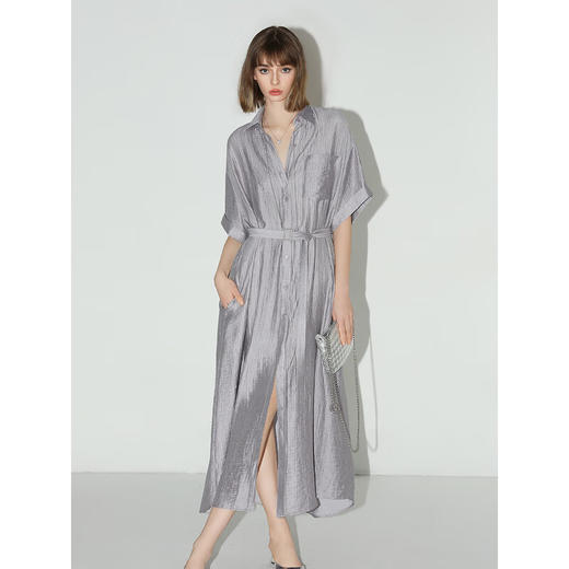 【专属秒杀】COCOBELLA肌理感丝光莱赛尔连衣裙通勤气质短袖衬衫裙FR0047 商品图2