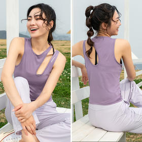 【棉氨面料】轻盈柔软 透气排汗 不对称镂空罩衫 不带胸垫运动背心