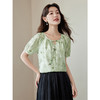 【专属特价】熙世界《青竹烟雨》新中式国风印花衬衫夏短袖流苏盘扣绿色上衣 商品缩略图0