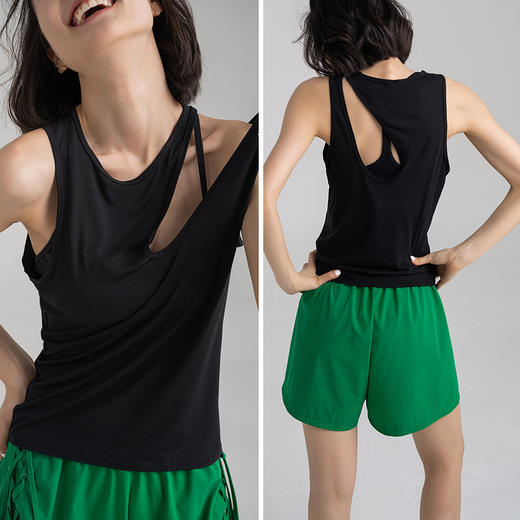 【棉氨面料】轻盈柔软 透气排汗 不对称镂空罩衫 不带胸垫运动背心 商品图1