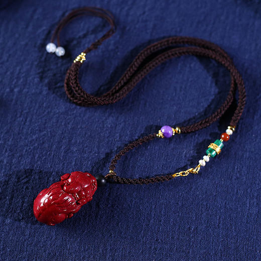 朱砂貔貅民族风项链挂绳手把件男女士文玩送老人礼物 商品图0
