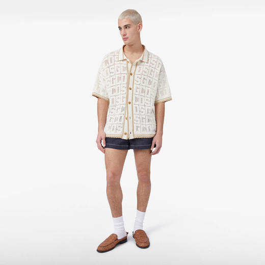 GCDS 男士字母徽标提花混纺棉质针织短袖衬衫 白色 A1CM2400KC515 商品图3
