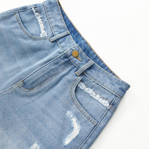 复古甜酷辣妹风牛仔裤女夏季廓形破洞毛边A字短裤V2341690 商品图5