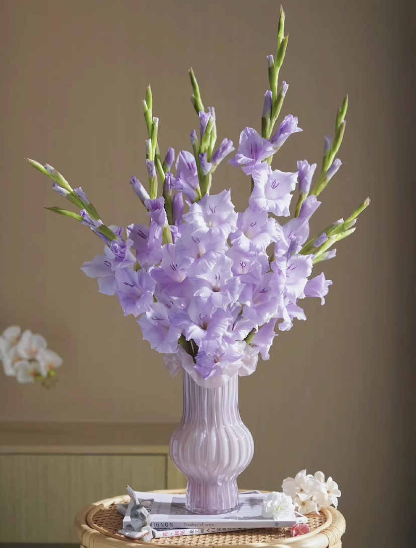 香芋紫剑兰（5月27日下午取花），超美超喜欢，花瓣的纹路像被画师细细描绘过，一束5支原价68元，团购价18元