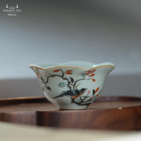 问鼎汝瓷鼎峰系列天青老款雨荷杯（鸟啼花趣）