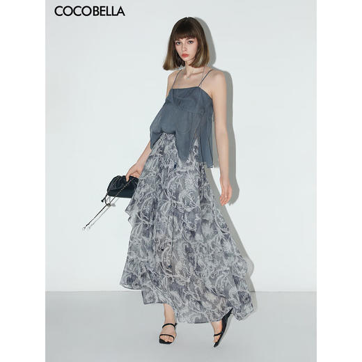 【限时秒杀】COCOBELLA佩斯利印花不规则飞片雪纺半身裙度假风长裙HS0037 商品图1