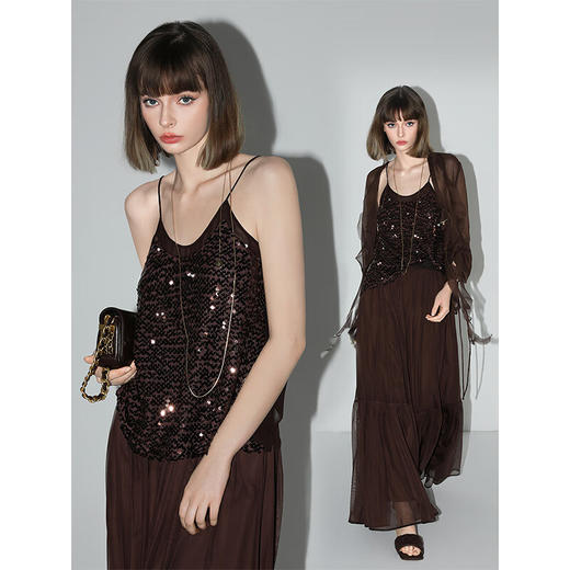 COCOBELLA气质优雅亮片绣吊带微性感V领内搭可外穿背心DA13-3 商品图3