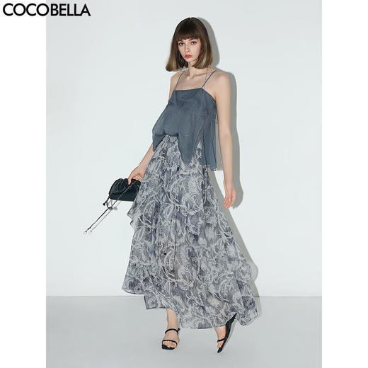 【限时秒杀】COCOBELLA佩斯利印花不规则飞片雪纺半身裙度假风长裙HS0037 商品图2