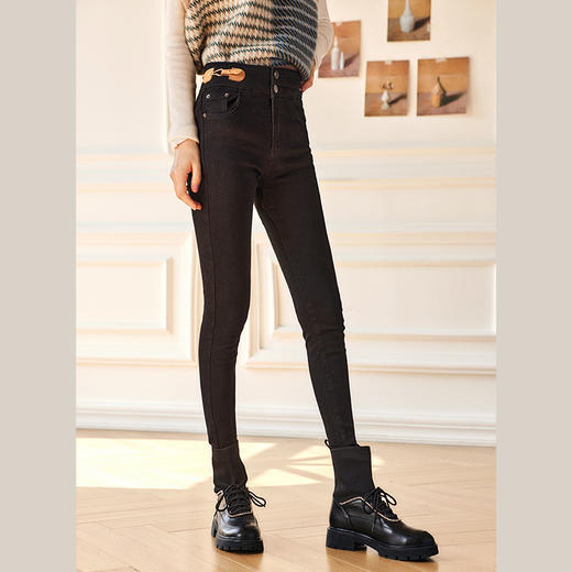 OLrain法式黑色牛仔裤女夏季2022新款高腰修身显瘦气质弹力小脚裤 商品图4