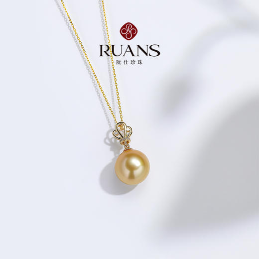 阮仕女神系列 G18K金南洋金珍珠链牌 11-12mm 正圆 无瑕 极强光 商品图1