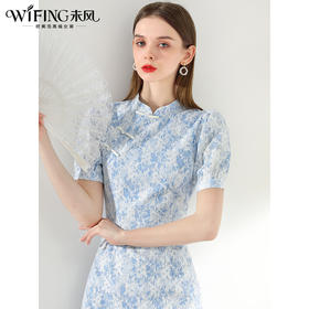 未风蓝色改良旗袍连衣裙女夏2024夏季新款女装蕾丝新中式显瘦裙子