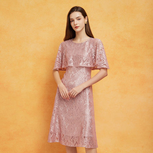 PF8E5斯尔丽24新款法式浪漫斗篷荷叶边通透蕾丝收腰放摆小礼服连衣裙 商品图2