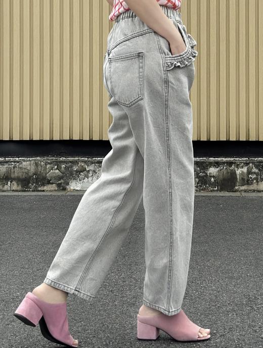 TYNVIE 荷叶边饰边牛仔裤-灰白 商品图3