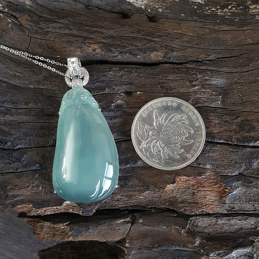 【天然正品】AU750白金镶钻镶天然A货冰种湖水绿福瓜造型翡翠（福气满满）吊坠项链 050224XY13+ 商品图5