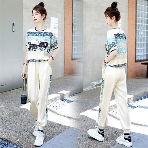 雀说时尚减龄休闲运动套装新款圆领短袖流行气质两件套潮AL8941 商品图3