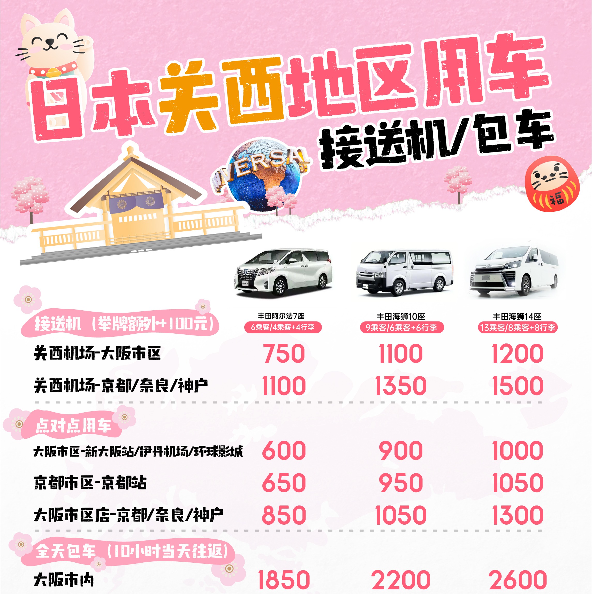 【日本关西地区】定制包车服务|高端商务车|贴心服务|管家提前规划路线