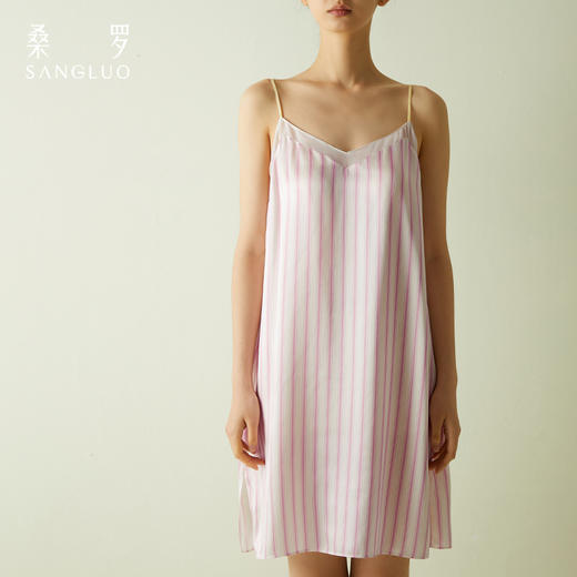 桑罗真丝吊带裙粉色条纹多巴胺连衣裙2024年夏季新款高级感睡裙 商品图4