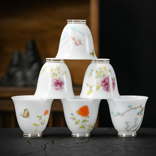 【经典】原矿玉泥冰种玉瓷鸟语花香6件套 端庄典雅 灵动手绘 商品图2