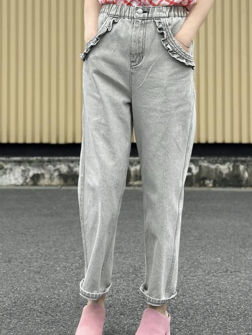 TYNVIE 荷叶边饰边牛仔裤-灰白 商品图0