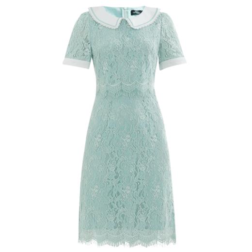 未风绿色蕾丝连衣裙女夏2024夏季新款娃娃领气质优雅减龄短袖裙子 商品图4