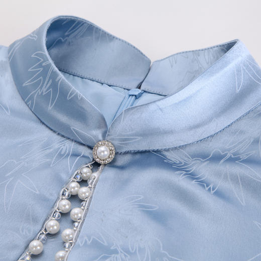 PF8E9斯尔丽2024新款改良旗袍式披肩醋酸提花料精致烫钻工艺优雅连衣裙 商品图4