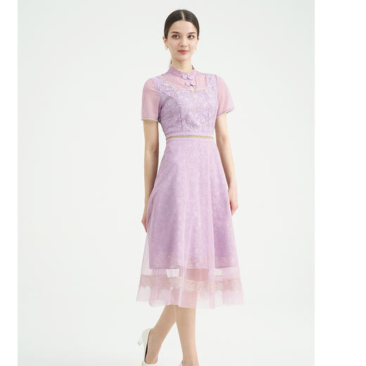 司歌刺绣短袖收腰连衣裙蕾丝女人味A891390X 商品图4