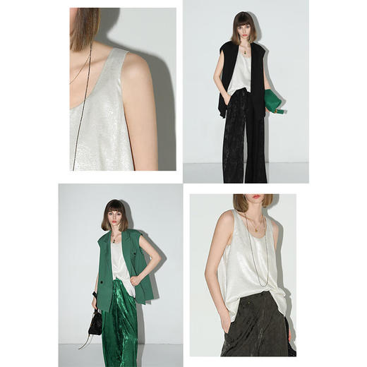 COCOBELLA重工烫银细闪U领吊带背心女新中式老钱风上衣VT0009 商品图2