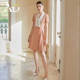 AD夏日多巴胺西装连衣裙女显白橘粉色百褶伞裙新款提花法式连身裙