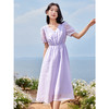 【专属特价】熙世界温柔风气质V领短袖连衣裙夏季收腰显瘦紫色a字中长裙子 商品缩略图1