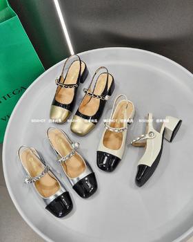 新品女士圆头拼接百搭时尚粗跟中空鞋762B42563（W）