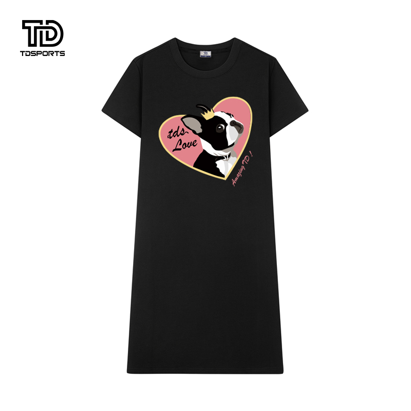 tdsports唐代运动潮牌卡通印花2024年夏季新款女装休闲圆领短袖连衣裙