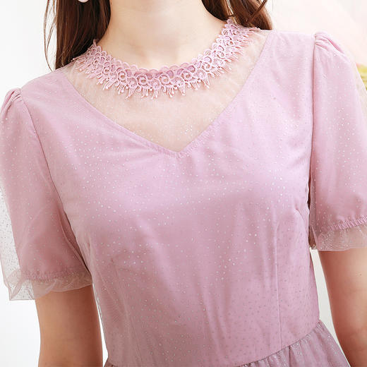 未风时尚网纱连衣裙女夏2024夏季新款名媛气质收腰显瘦泡泡袖裙子 商品图3