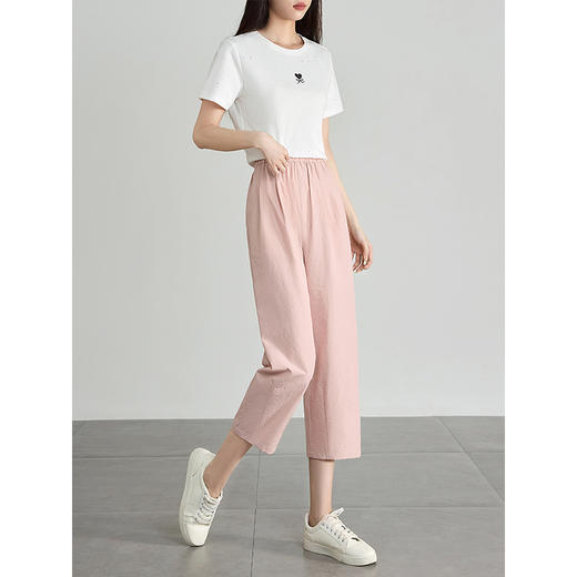 【专属特价】熙世界小个子七八分阔腿休闲裤夏季薄款梨形身材显瘦粉色香蕉裤 商品图3