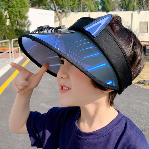 【儿童遮阳帽大帽檐】儿童亲子卡通款风扇帽 男女空顶防晒帽 夏季可充电帽子 商品图7