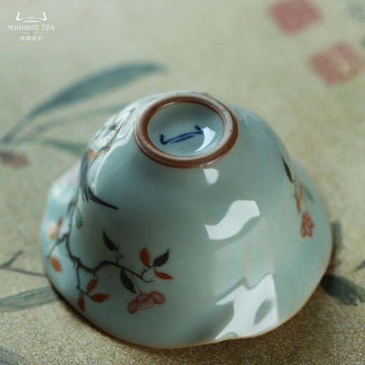 问鼎汝瓷鼎峰系列天青老款雨荷杯（鸟啼花趣） 商品图4