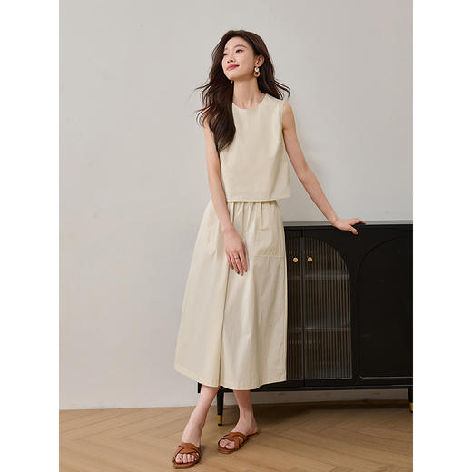 【专属特价】熙世界盐系穿搭无袖背心半身裙套装夏装休闲圆领上衣伞裙两件套 商品图0