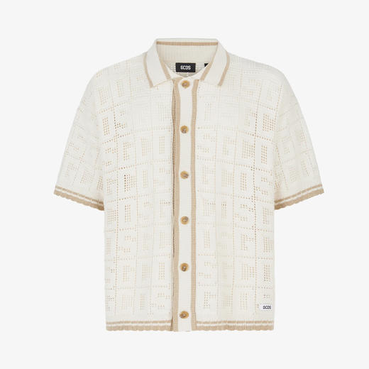GCDS 男士字母徽标提花混纺棉质针织短袖衬衫 白色 A1CM2400KC515 商品图0