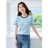 【专属特价】熙世界肌理感针织T恤女短袖2025夏装新款撞色圆领正肩体恤上衣 商品缩略图0