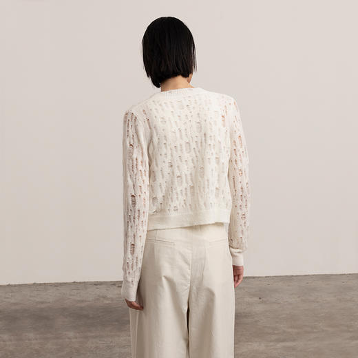 322工房新意短毛绒女士圈圈纱羊毛破洞开衫秋冬镂空长袖上衣B124 商品图4