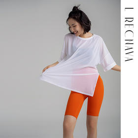 【气孔网纱面料】侧开叉T恤 透气排汗宽松大T罩衫 瑜伽健身短袖