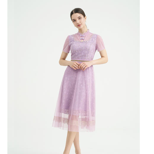 司歌刺绣短袖收腰连衣裙蕾丝女人味A891390X 商品图2