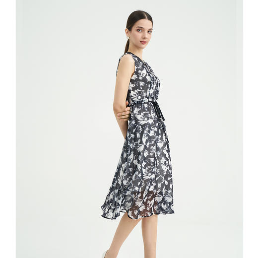 司歌雪纺水墨背心连衣裙抽绳收腰知性EA891354X 商品图1