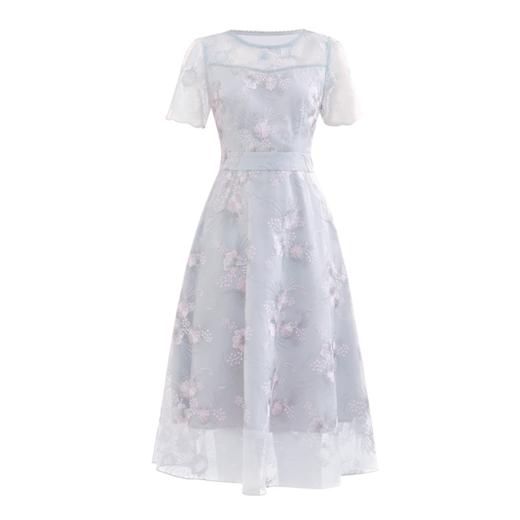 未风灰色网纱连衣裙女夏2024年夏季新款女装时尚气质优雅收腰裙子 商品图4